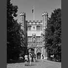 monochrome photo of Trinity College Gatehouse