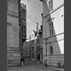monochrome photo of Trinity Hall College