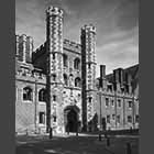 black and white photo of the Great Gate of St John's College
