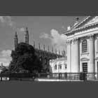 black and white photo of Senate House, Old Schools and King's College Chapel