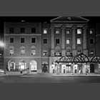 black and white night photo of the City Centre Hilton Hotel at Christmas