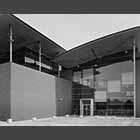 monochrome photo of the Roger Needham Building on the West Cambridge Site