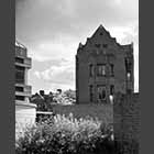 monochrome photo of Queen's College