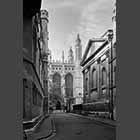 black and white photo of the chapels of King's College and Clare College