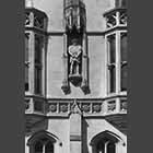 monochrome photo of Henry VIII statue on Scott's Building of King's College