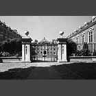 monochrome photo of the gates of St Catherine's College on Trumpington Street
