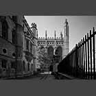 monochrome photo of King's College Chapel at the southern end of Trinity Lane