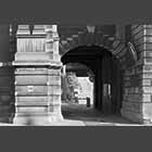 black and white photo of the Pembroke Arch entrance to the Museum of Zoology