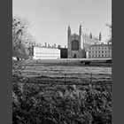 monochrome photo of the Cambridge Backs showing King's College Chapel and Clare College