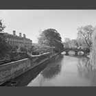 black and white photo of Clare Bridge over the River Cam in spring