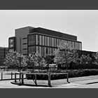 black and white photo of the Capella Project Building on the Biomedical Campus