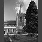 black and white photo of Bourn Church