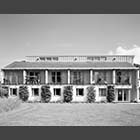 black and white photo of Clare Hall Robert Honeycombe Building
