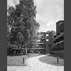 black and white photo of Clare Hall Michael Stoker Building 1988